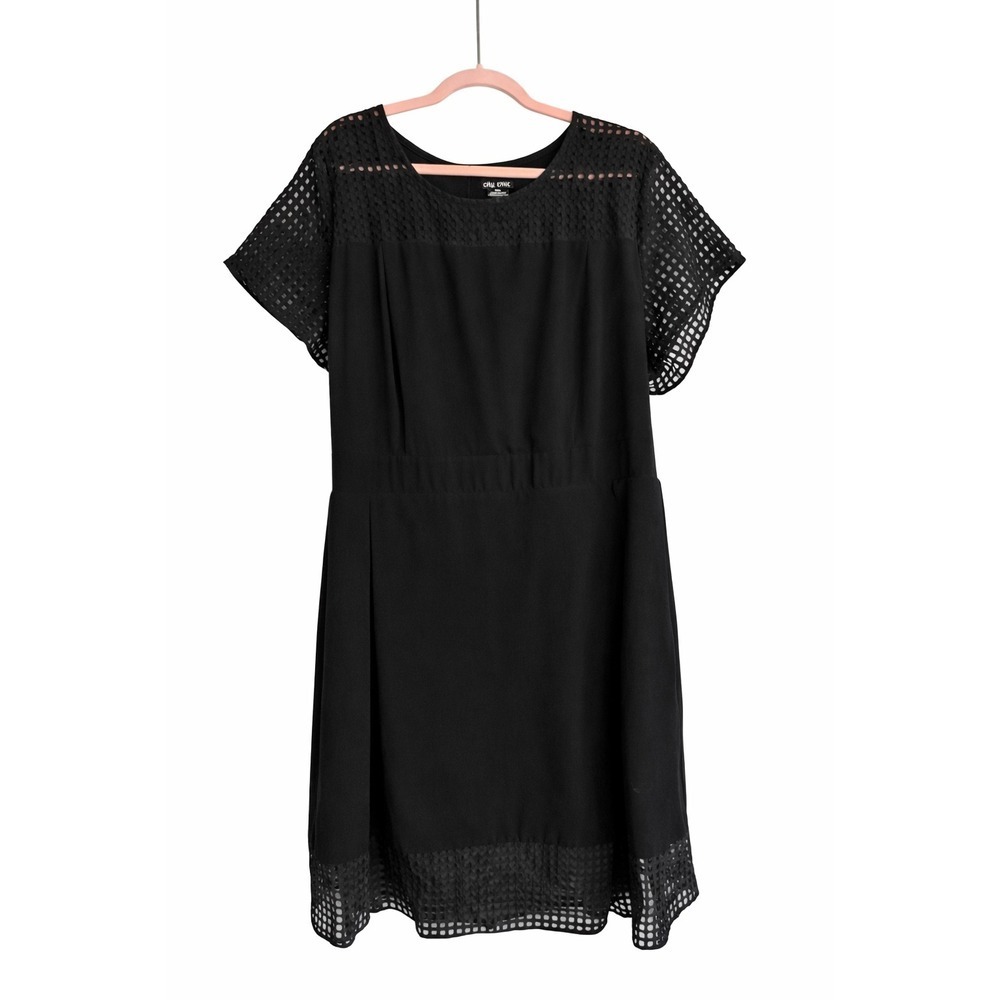 City Chic Sweet Texture Fit & Flare Dress | Black | Size XXL | Lattice Mesh